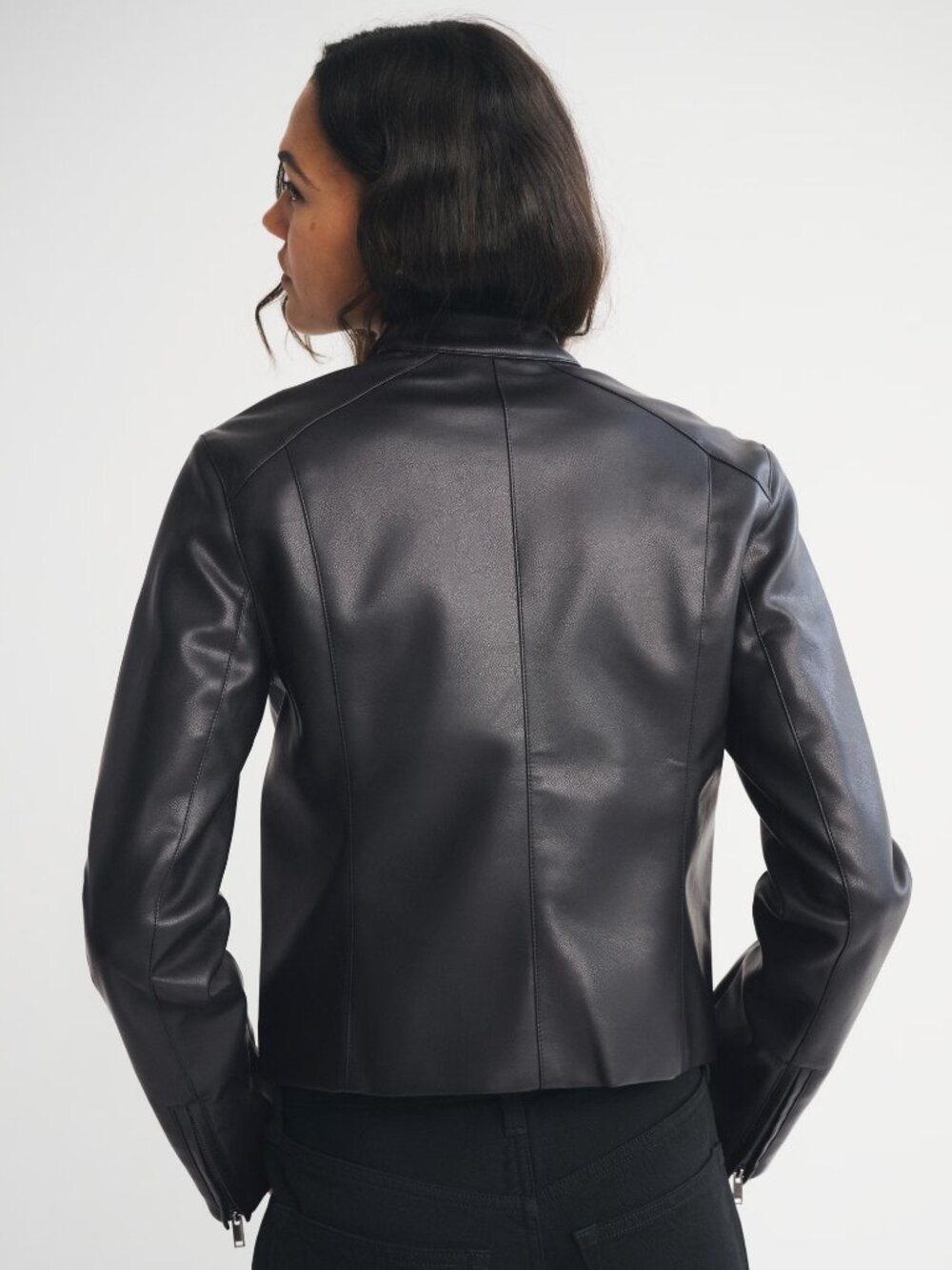 slim vegan leather mockneck jacket - Picture 7 of 14